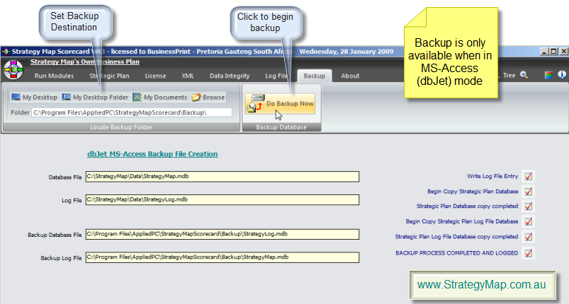 Strategy Map Startup Module Screens